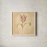 Blue Parrot Tulip by Cheri Blum. Shown in a crisp white glass frame for a clean and minimalist style. Available as an archival giclee rolled canvas, fine art paper, or poster print. SKU 7351a.