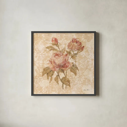 Bohemian Roses II by Cheri Blum. Shown in a sleek black glass frame for a contemporary gallery look. Available as an archival giclee rolled canvas, fine art paper, or poster print. SKU 7497a.