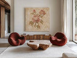 Bohemian Roses II by Cheri Blum. Shown as extra-large giant wall art in a modern living room. Available as an archival giclee rolled canvas, fine art paper, or poster print. SKU 7497a.