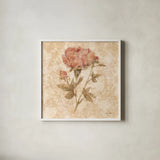 Bohemian Roses IV by Cheri Blum. Shown in a crisp white glass frame for a clean and minimalist style. Available as an archival giclee rolled canvas, fine art paper, or poster print. SKU 7499a.