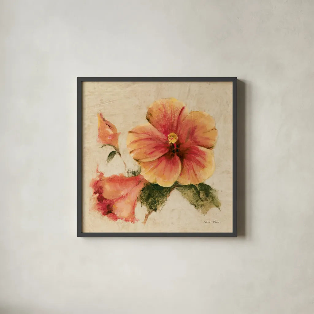 Bright Tropics I by Cheri Blum. Shown in a sleek black glass frame for a contemporary gallery look. Available as an archival giclee rolled canvas, fine art paper, or poster print. SKU 26928a.