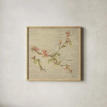 Cherry Blossom by Cheri Blum. Shown in a natural wood glass frame for a timeless modern aesthetic. Available as an archival giclee rolled canvas, fine art paper, or poster print. SKU 7019a.