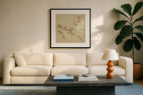 Cherry Blossom by Cheri Blum. Displayed in a glass frame with matte in a clean modern living room. Available as an archival giclee rolled canvas, fine art paper, or poster print. SKU 7019a.