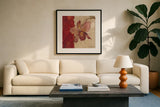 Chinoiserie II by Cheri Blum. Displayed in a glass frame with matte in a clean modern living room. Available as an archival giclee rolled canvas, fine art paper, or poster print. SKU 7491a.