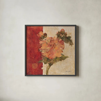 Chinoiserie III by Cheri Blum. Shown in a sleek black glass frame for a contemporary gallery look. Available as an archival giclee rolled canvas, fine art paper, or poster print. SKU 7492a.
