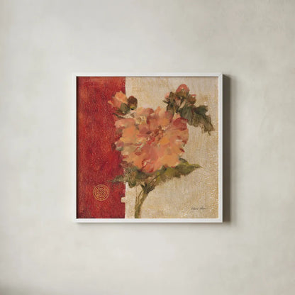 Chinoiserie III by Cheri Blum. Shown in a crisp white glass frame for a clean and minimalist style. Available as an archival giclee rolled canvas, fine art paper, or poster print. SKU 7492a.