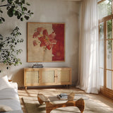Chinoiserie IV by Cheri Blum. Shown in a natural wood frame in a cozy modern living room. Available as an archival giclee rolled canvas, fine art paper, or poster print. SKU 7493a.
