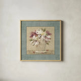 Cottage Bouquet II by Cheri Blum. Shown in a natural wood glass frame for a timeless modern aesthetic. Available as an archival giclee rolled canvas, fine art paper, or poster print. SKU 8235a.