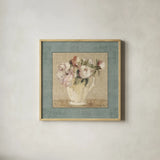 Cottage Bouquet III by Cheri Blum. Shown in a natural wood glass frame for a timeless modern aesthetic. Available as an archival giclee rolled canvas, fine art paper, or poster print. SKU 8236a.