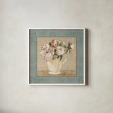Cottage Bouquet III by Cheri Blum. Shown in a crisp white glass frame for a clean and minimalist style. Available as an archival giclee rolled canvas, fine art paper, or poster print. SKU 8236a.