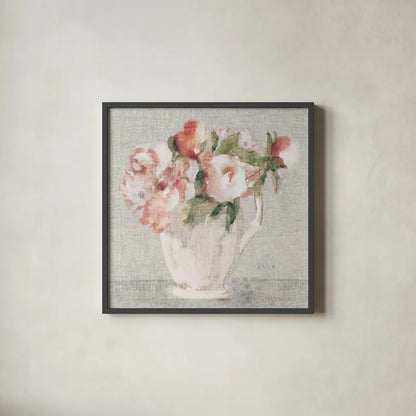 Cottage Bouquet III Light by Cheri Blum. Shown in a sleek black glass frame for a contemporary gallery look. Available as an archival giclee rolled canvas, fine art paper, or poster print. SKU 68655a.