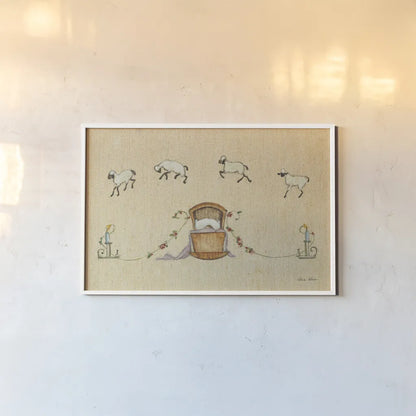 Counting Sheep by Cheri Blum. shown as a paper print in a white frame. Available as a archival giclee rolled canvas, fine art paper, or poster print. SKU 90506i.