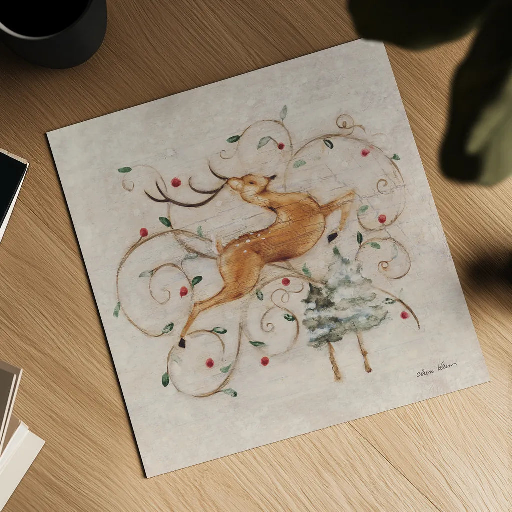 Deer I by Cheri Blum. Shown as a detailed flat fine art print, highlighting archival giclee quality. Available as an archival giclee rolled canvas, fine art paper, or poster print. SKU 90377a.
