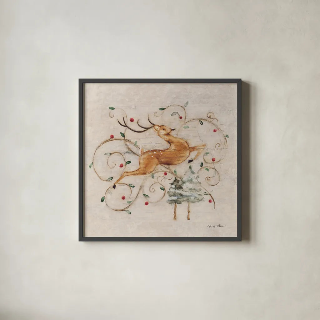 Deer I by Cheri Blum. Shown in a sleek black glass frame for a contemporary gallery look. Available as an archival giclee rolled canvas, fine art paper, or poster print. SKU 90377a.