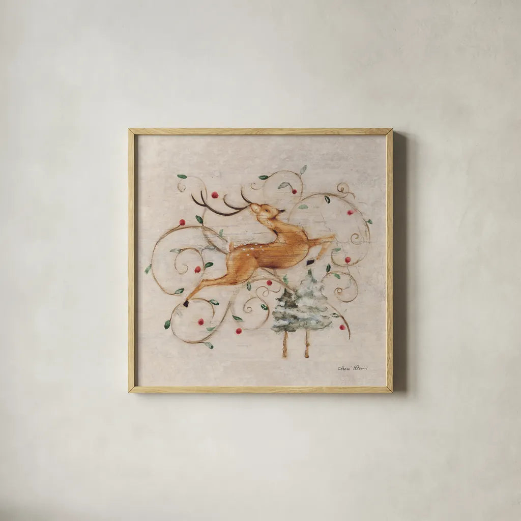 Deer I by Cheri Blum. Shown in a natural wood glass frame for a timeless modern aesthetic. Available as an archival giclee rolled canvas, fine art paper, or poster print. SKU 90377a.