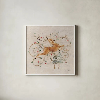 Deer I by Cheri Blum. Shown in a crisp white glass frame for a clean and minimalist style. Available as an archival giclee rolled canvas, fine art paper, or poster print. SKU 90377a.