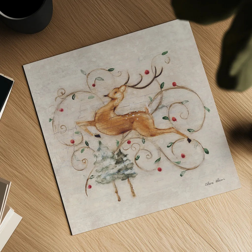 Deer II by Cheri Blum. Shown as a detailed flat fine art print, highlighting archival giclee quality. Available as an archival giclee rolled canvas, fine art paper, or poster print. SKU 90378a.