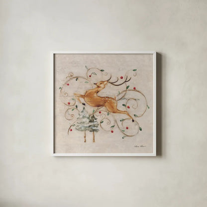 Deer II by Cheri Blum. Shown in a crisp white glass frame for a clean and minimalist style. Available as an archival giclee rolled canvas, fine art paper, or poster print. SKU 90378a.