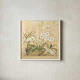 Espirit Orchid by Cheri Blum. Shown in a crisp white glass frame for a clean and minimalist style. Available as an archival giclee rolled canvas, fine art paper, or poster print. SKU 8115a.