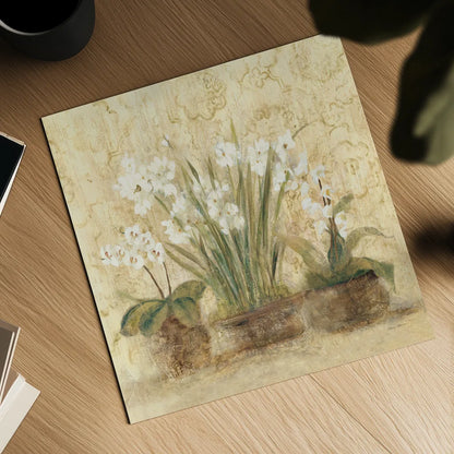 Esprit Narcissus and Orchid by Cheri Blum. Shown as a detailed flat fine art print, highlighting archival giclee quality. Available as an archival giclee rolled canvas, fine art paper, or poster print. SKU 8232a.