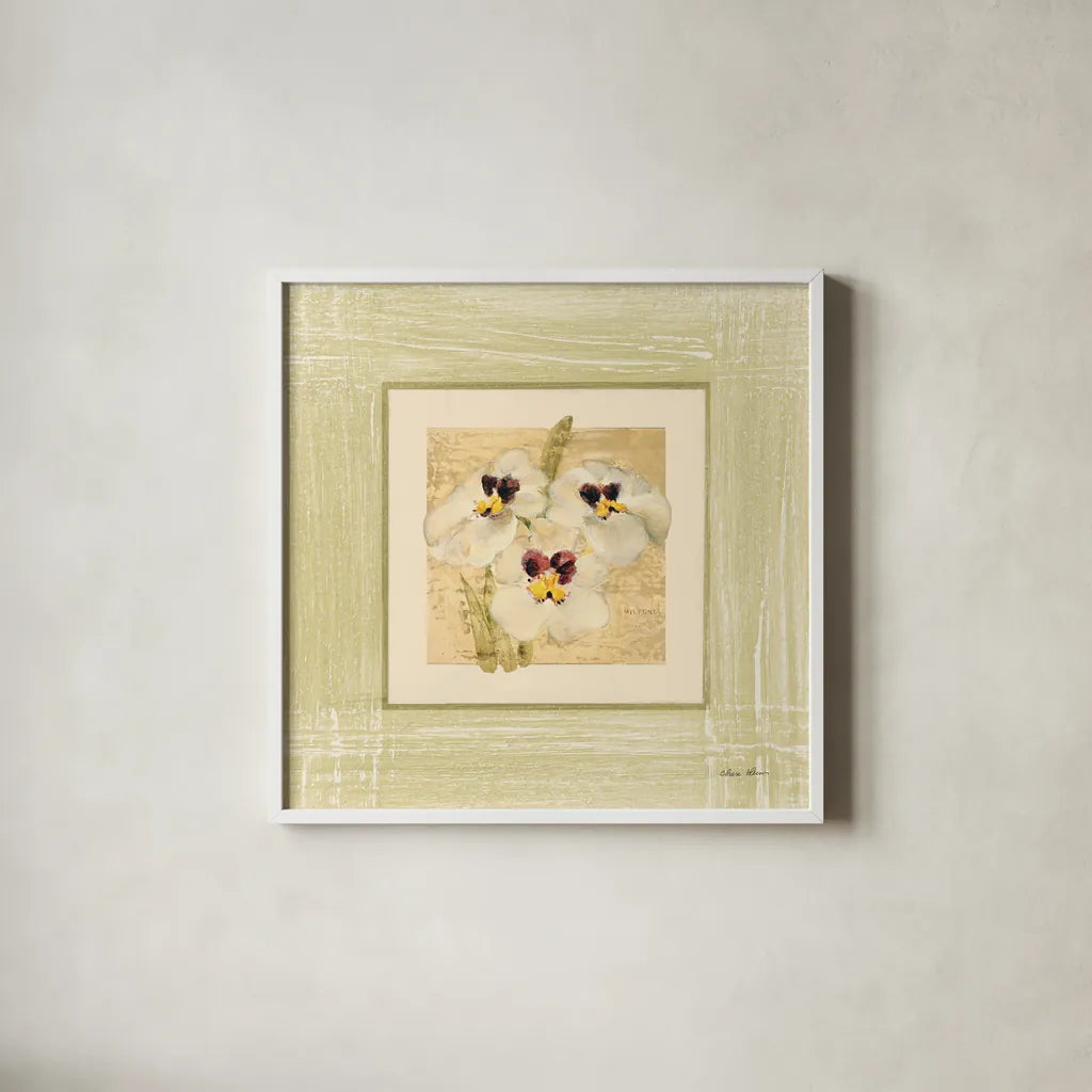 Exotic Floral I by Cheri Blum. Shown in a crisp white glass frame for a clean and minimalist style. Available as an archival giclee rolled canvas, fine art paper, or poster print. SKU 8228a.