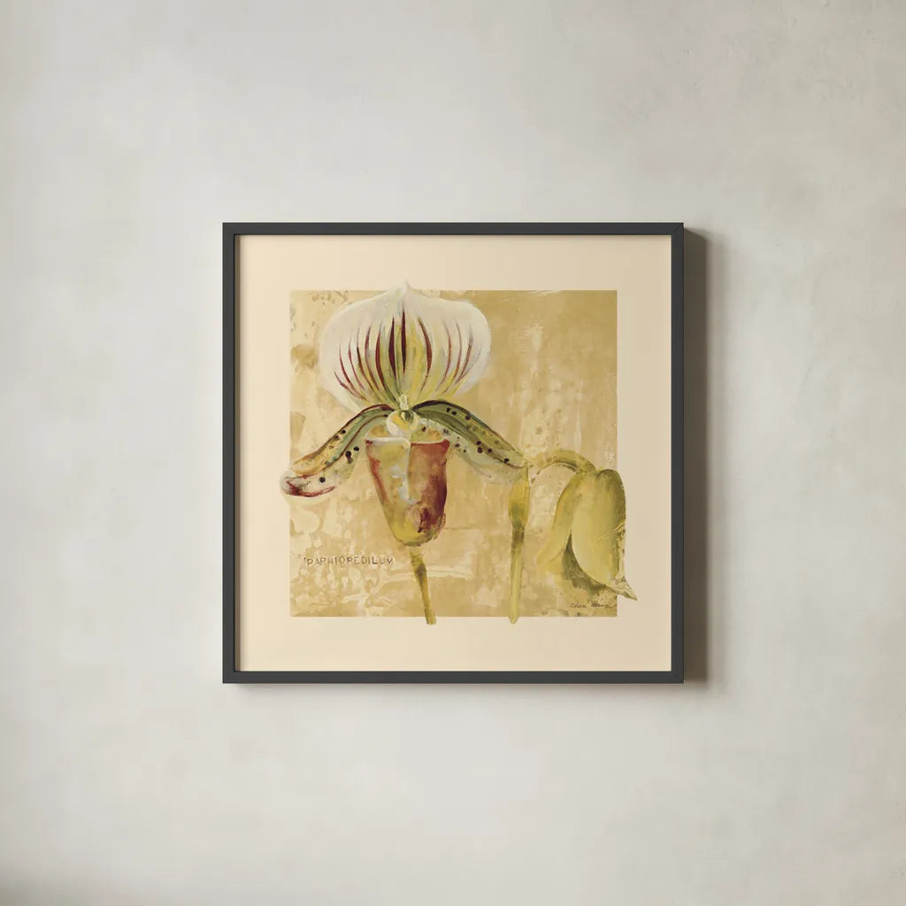 Exotic Floral II Crop by Cheri Blum. Shown in a sleek black glass frame for a contemporary gallery look. Available as an archival giclee rolled canvas, fine art paper, or poster print. SKU 88530a.