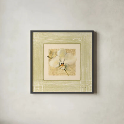 Exotic Floral III by Cheri Blum. Shown in a sleek black glass frame for a contemporary gallery look. Available as an archival giclee rolled canvas, fine art paper, or poster print. SKU 8230a.