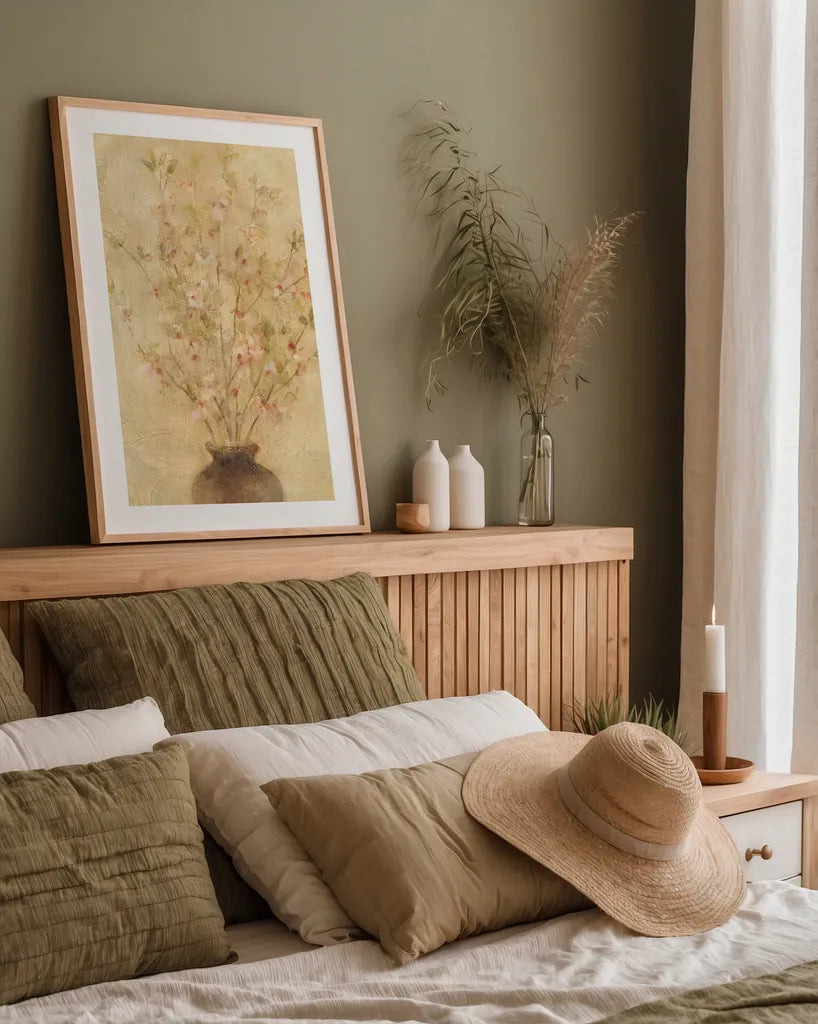 Flowering Apple by Cheri Blum. shown as a paper print in a natural frame. Available as a archival giclee rolled canvas, fine art paper, or poster print. SKU 6951h.