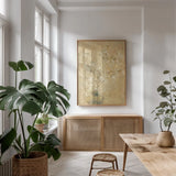 Flowering Dogwood by Cheri Blum. shown as a print in a natural wood frame in a dining room. Available as a archival giclee rolled canvas, fine art paper, or poster print. SKU 6949h.
