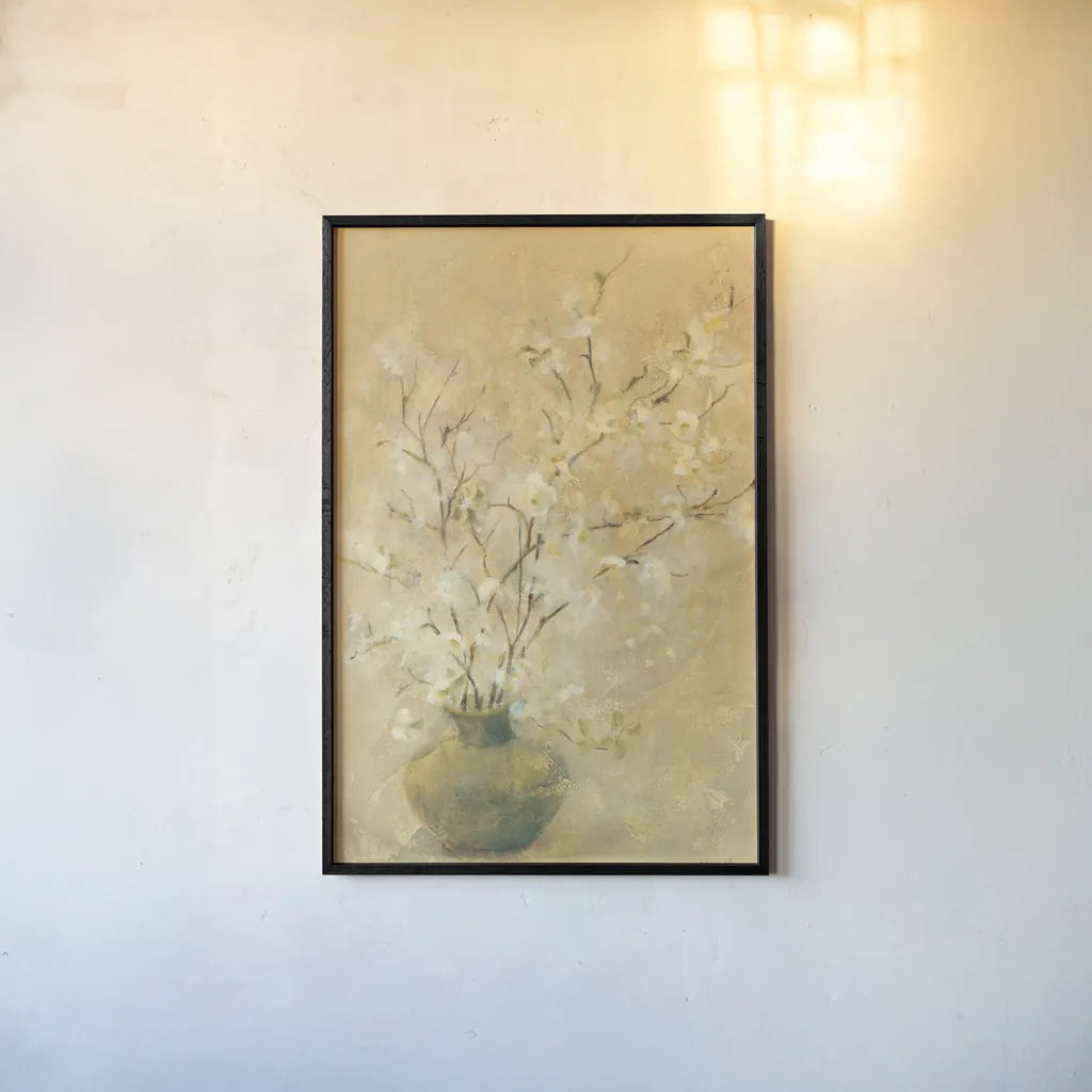 Flowering Dogwood by Cheri Blum. shown as a paper print in a black flame. Available as a archival giclee rolled canvas, fine art paper, or poster print. SKU 6949h.