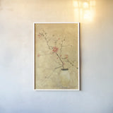 Flowering Quince by Cheri Blum. shown as a paper print in a white frame. Available as a archival giclee rolled canvas, fine art paper, or poster print. SKU 6950h.