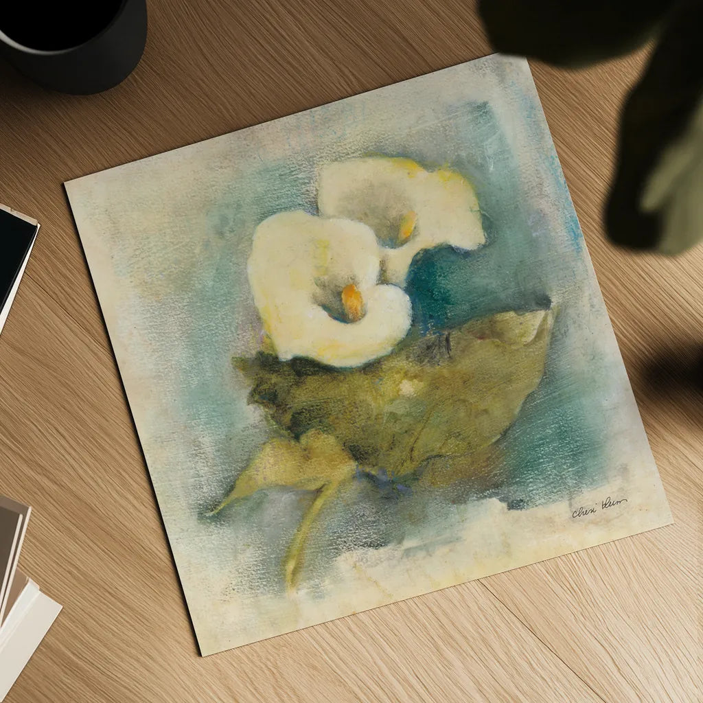French Calla Lily by Cheri Blum. Shown as a detailed flat fine art print, highlighting archival giclee quality. Available as an archival giclee rolled canvas, fine art paper, or poster print. SKU 7466a.