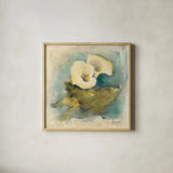 French Calla Lily by Cheri Blum. Shown in a natural wood glass frame for a timeless modern aesthetic. Available as an archival giclee rolled canvas, fine art paper, or poster print. SKU 7466a.