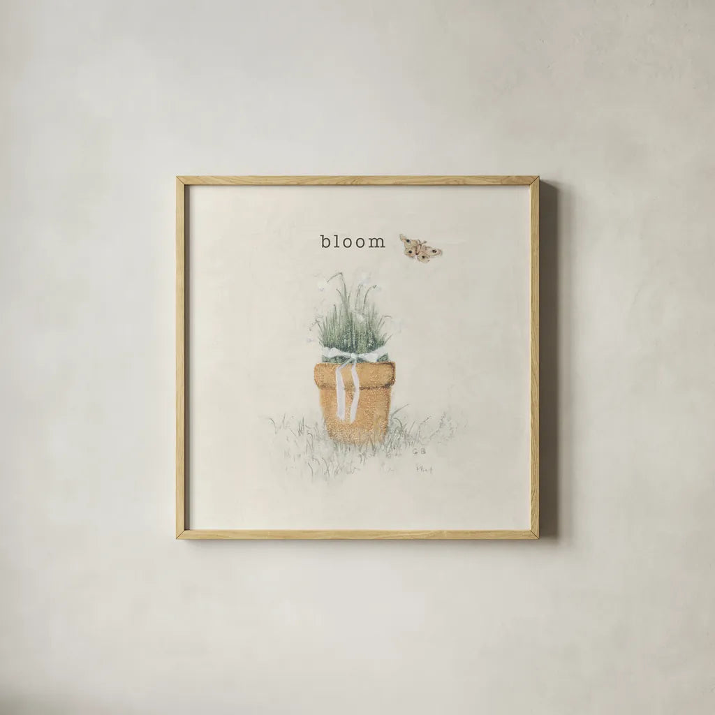 Garden Flowers by Cheri Blum. Shown in a natural wood glass frame for a timeless modern aesthetic. Available as an archival giclee rolled canvas, fine art paper, or poster print. SKU 71500a.