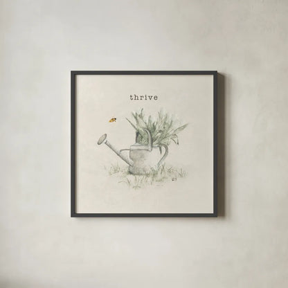 Garden Watering Can by Cheri Blum. Shown in a sleek black glass frame for a contemporary gallery look. Available as an archival giclee rolled canvas, fine art paper, or poster print. SKU 71382a.