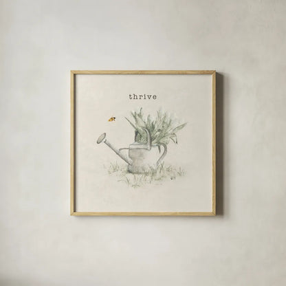 Garden Watering Can by Cheri Blum. Shown in a natural wood glass frame for a timeless modern aesthetic. Available as an archival giclee rolled canvas, fine art paper, or poster print. SKU 71382a.