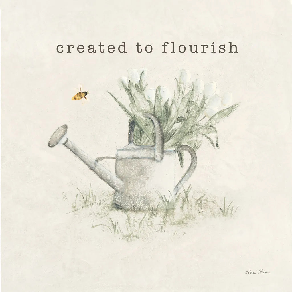 Garden Watering Can Flourish by Cheri Blum. SKU 91500a. Archival Giclee Fine art print for wall decor.