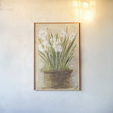 Garden White Narcissus by Cheri Blum. shown as a paper print in a natural frame. Available as a archival giclee rolled canvas, fine art paper, or poster print. SKU 6942h.