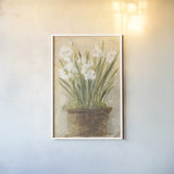 Garden White Narcissus by Cheri Blum. shown as a paper print in a white frame. Available as a archival giclee rolled canvas, fine art paper, or poster print. SKU 6942h.