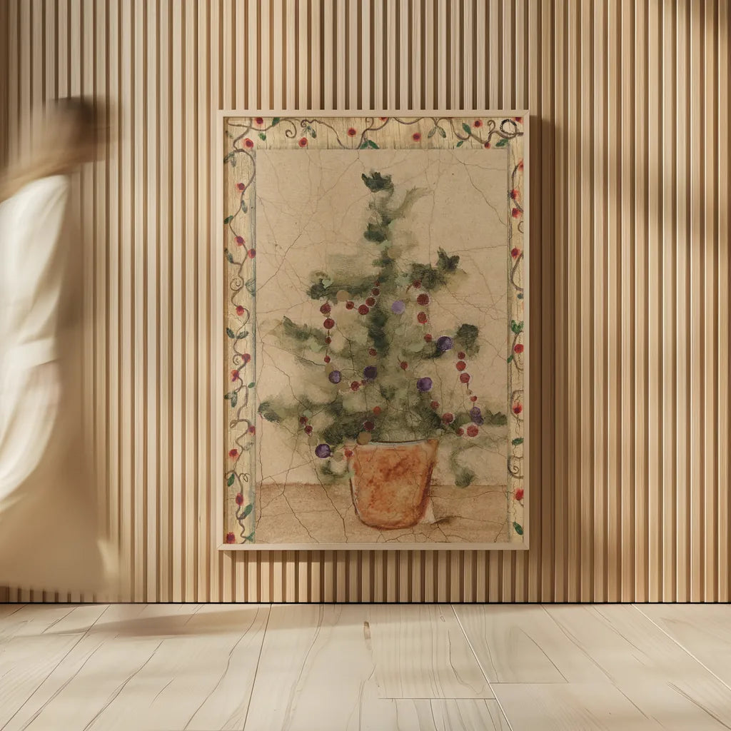 Garland Topiary by Cheri Blum. shown as over sized large wall art. Available as an archival giclee rolled canvas, fine art paper, or poster print. SKU 7049h.