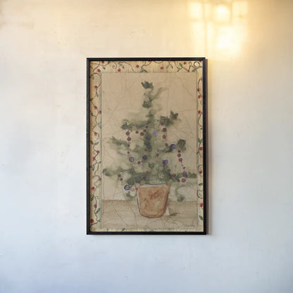 Garland Topiary by Cheri Blum. shown as a paper print in a black flame. Available as a archival giclee rolled canvas, fine art paper, or poster print. SKU 7049h.