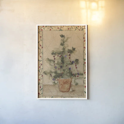Garland Topiary by Cheri Blum. shown as a paper print in a white frame. Available as a archival giclee rolled canvas, fine art paper, or poster print. SKU 7049h.