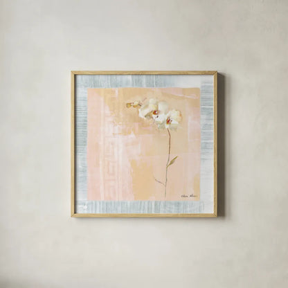 Graceful Orchids IV by Cheri Blum. Shown in a natural wood glass frame for a timeless modern aesthetic. Available as an archival giclee rolled canvas, fine art paper, or poster print. SKU 7483a.
