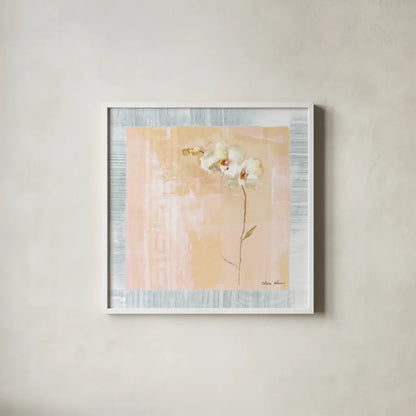 Graceful Orchids IV by Cheri Blum. Shown in a crisp white glass frame for a clean and minimalist style. Available as an archival giclee rolled canvas, fine art paper, or poster print. SKU 7483a.