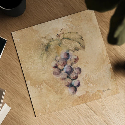 Grapes Square by Cheri Blum. Shown as a detailed flat fine art print, highlighting archival giclee quality. Available as an archival giclee rolled canvas, fine art paper, or poster print. SKU 7024a.