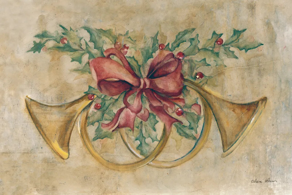 Holiday French Horns by Cheri Blum. SKU 90777i. Archival Giclee Fine art print for wall decor.