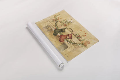 Holiday Mantle by Cheri Blum. shown as a rolled paper print. Available as archival giclee rolled canvas, fine art paper, or poster print. SKU 90776i.