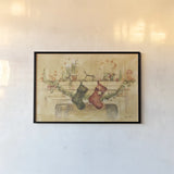 Holiday Mantle by Cheri Blum. shown as a paper print in a black flame. Available as a archival giclee rolled canvas, fine art paper, or poster print. SKU 90776i.
