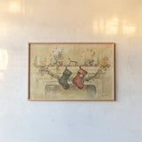 Holiday Mantle by Cheri Blum. shown as a paper print in a natural frame. Available as a archival giclee rolled canvas, fine art paper, or poster print. SKU 90776i.