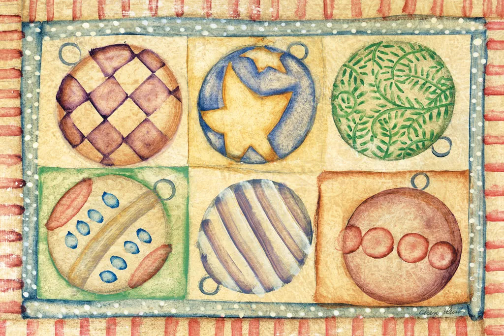 Holiday Ornaments by Cheri Blum. SKU 90778i. Archival Giclee Fine art print for wall decor.